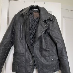 Zara faux leather black biker jacket with silver zip details